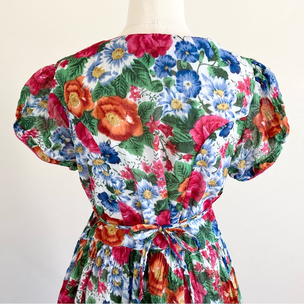 Vintage 1980s Floral Front Button Maxi Dress L Cotton100% Lined Pink Beautiful - Picture 4 of 11